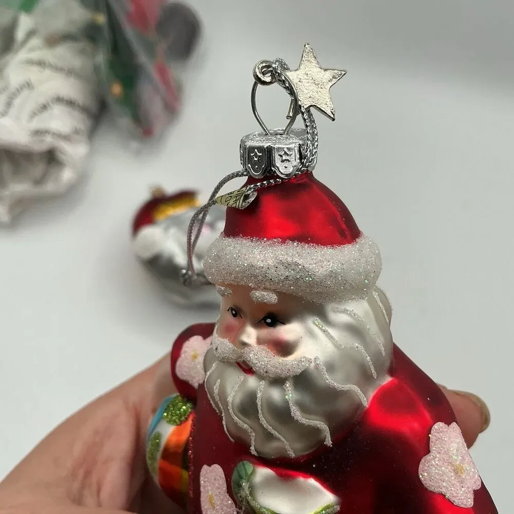 Radko Style Tropical Santa Glass Christmas Ornament Hawaiian Shirt Beach Holiday
